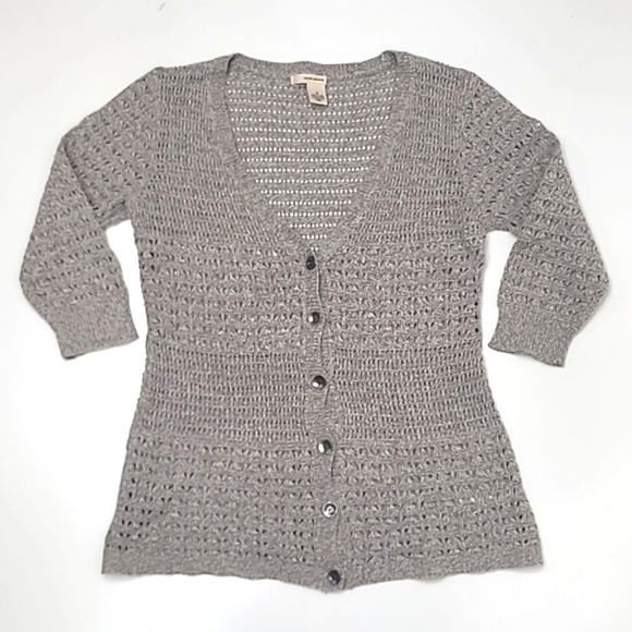 DKNY Crochet Button Down Front Sweater Cable Knit V-Neck Cardigan Quarter Sleeve - Picture 1 of 17